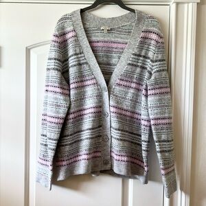 Talbots Cardigan Sweater V Neck Gray Pink